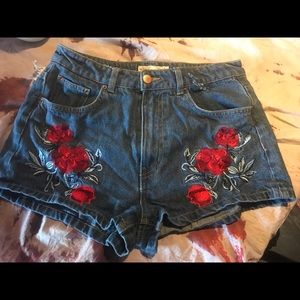 Embroidered Rose jean shorts